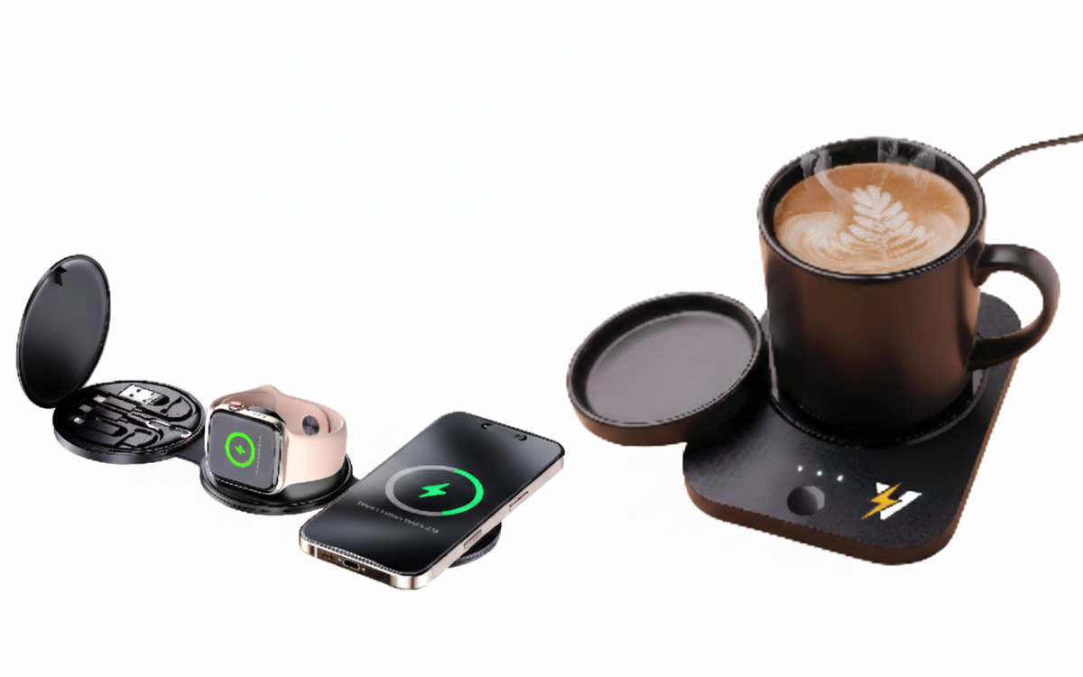 Complete Wireless Charging & Comfort Bundle – Sip & Charge 2-in-1 Mug Warmer + 5-in-1 Folding Charging Station-0
