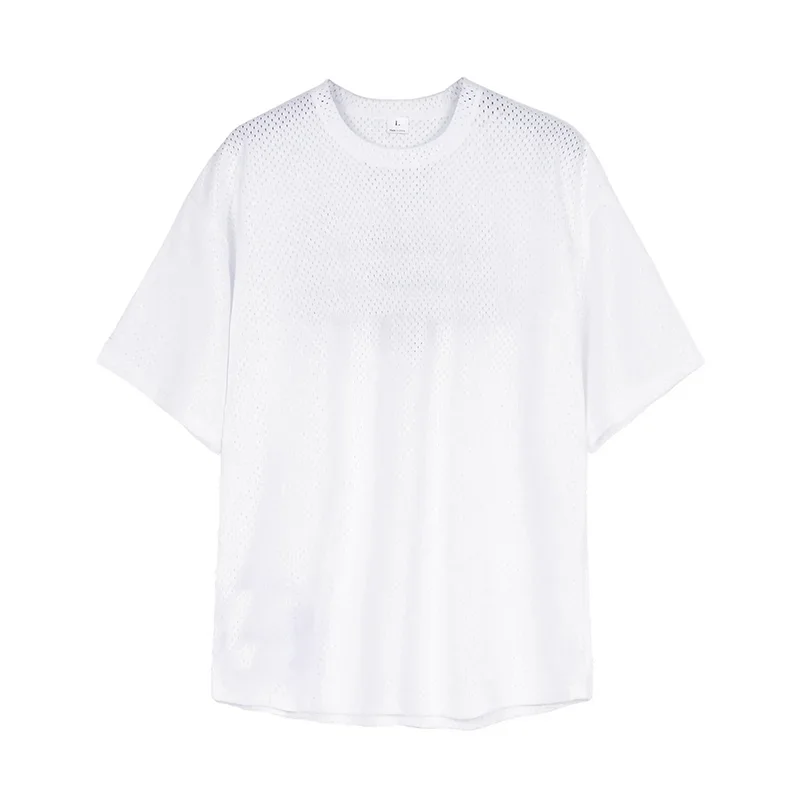 Oversized T Shirt Men O Neck Dropped Shoulders Hip Hop Loose Running T-shirts Mesh Half Sleeve Fitness Bodybuilding Gym Clothing