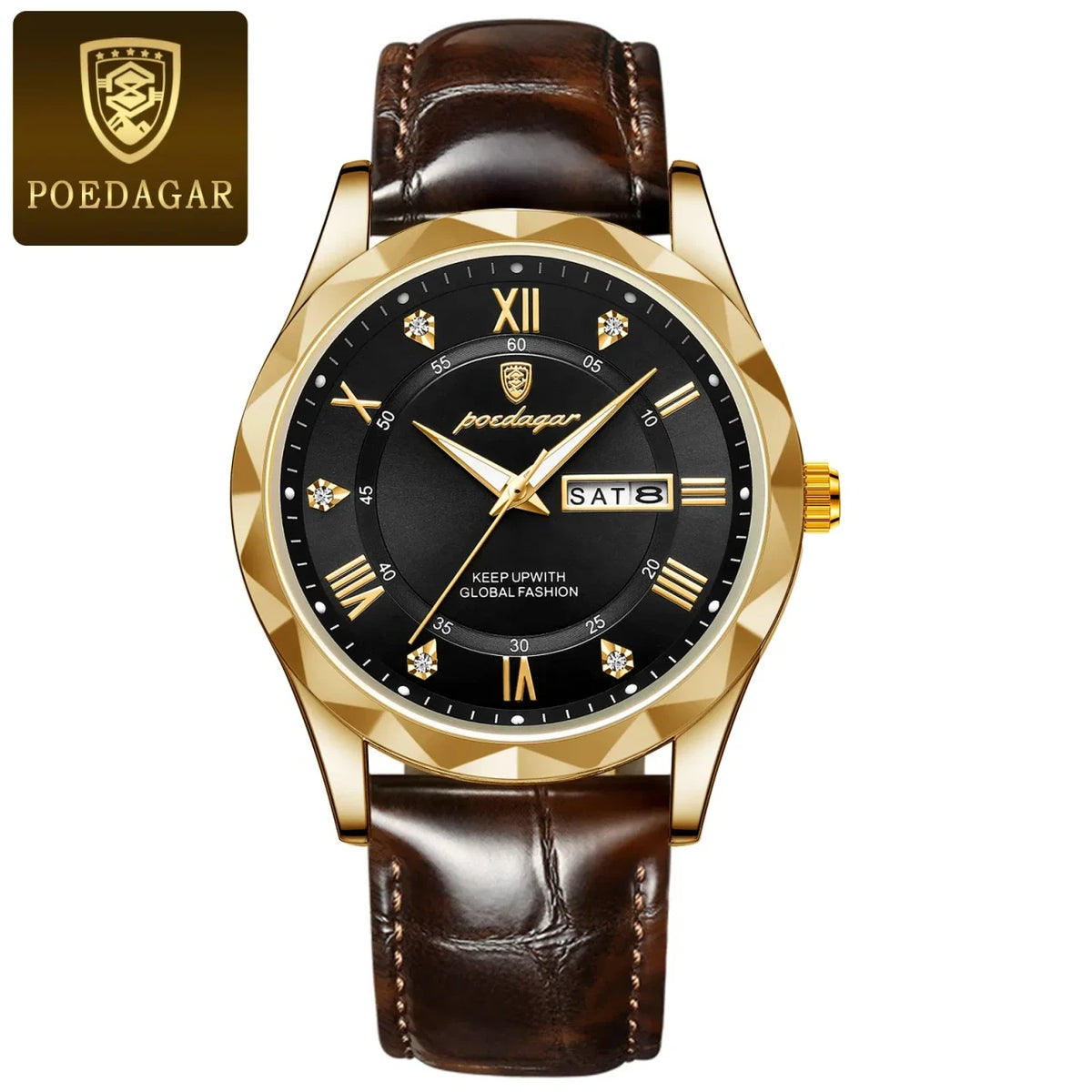 Color: Rose - POEDAGAR Luxury Business Man Wristwatch Waterproof Luminous Date Week Men Watch For M