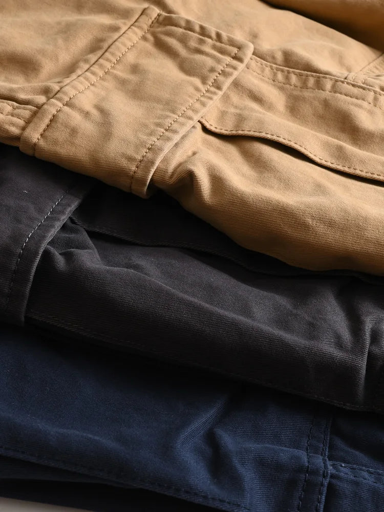 Heavyweight 100% Cotton Workwear Pants American Classic Straight Fit Relaxed Cargo Trousers for Men Multi-Pocket Outdoor Casual