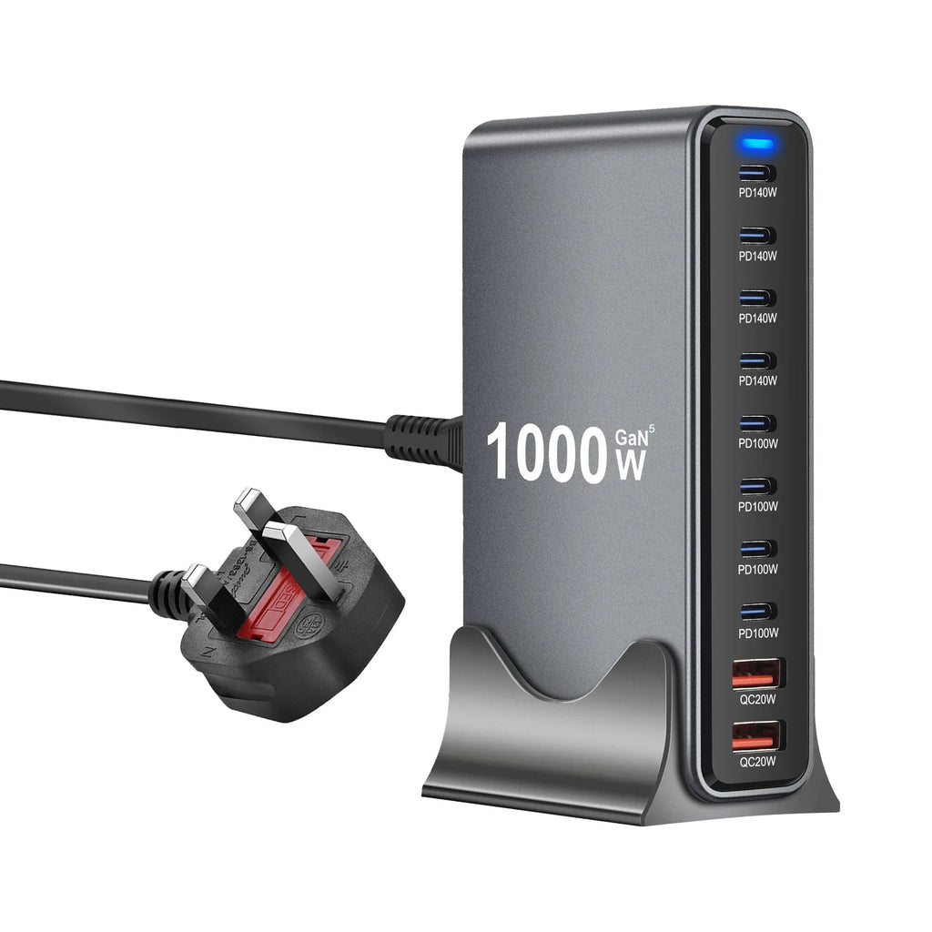 Multi-Device 1000W USB-C Hub Desktop Charger 10-Port PD3.1 GaN Fast Charging Station Adapters for Laptop Phone Dropshipping Hot