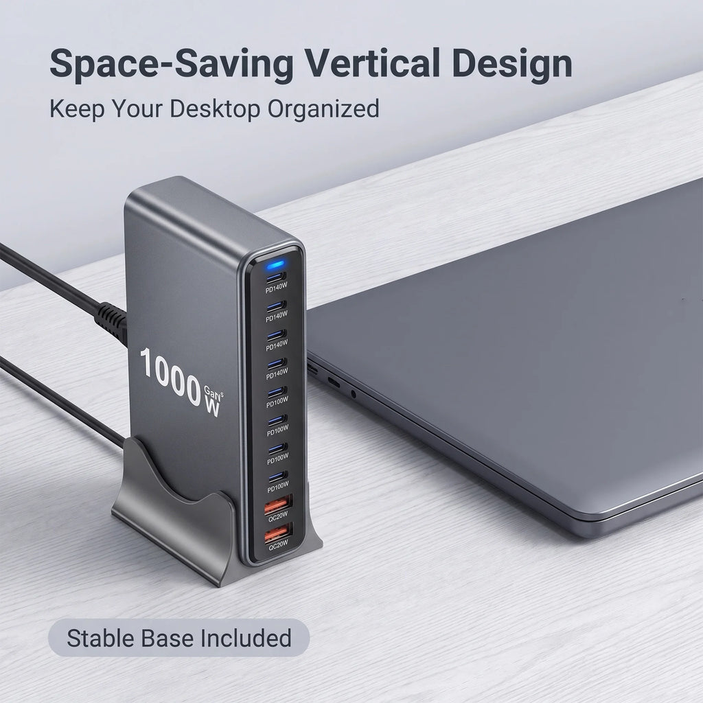 Multi-Device 1000W USB-C Hub Desktop Charger 10-Port PD3.1 GaN Fast Charging Station Adapters for Laptop Phone Dropshipping Hot