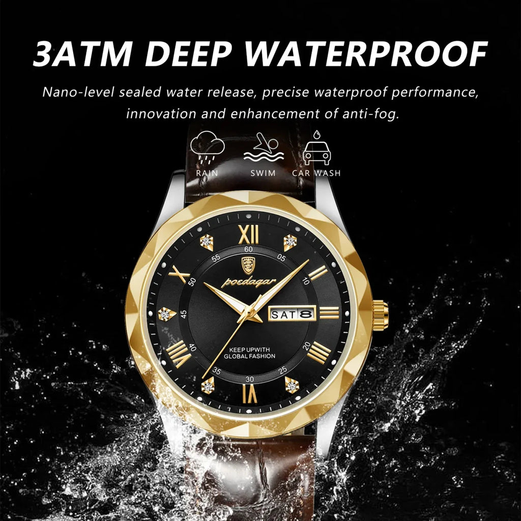 Color: Rose - POEDAGAR Luxury Business Man Wristwatch Waterproof Luminous Date Week Men Watch For M