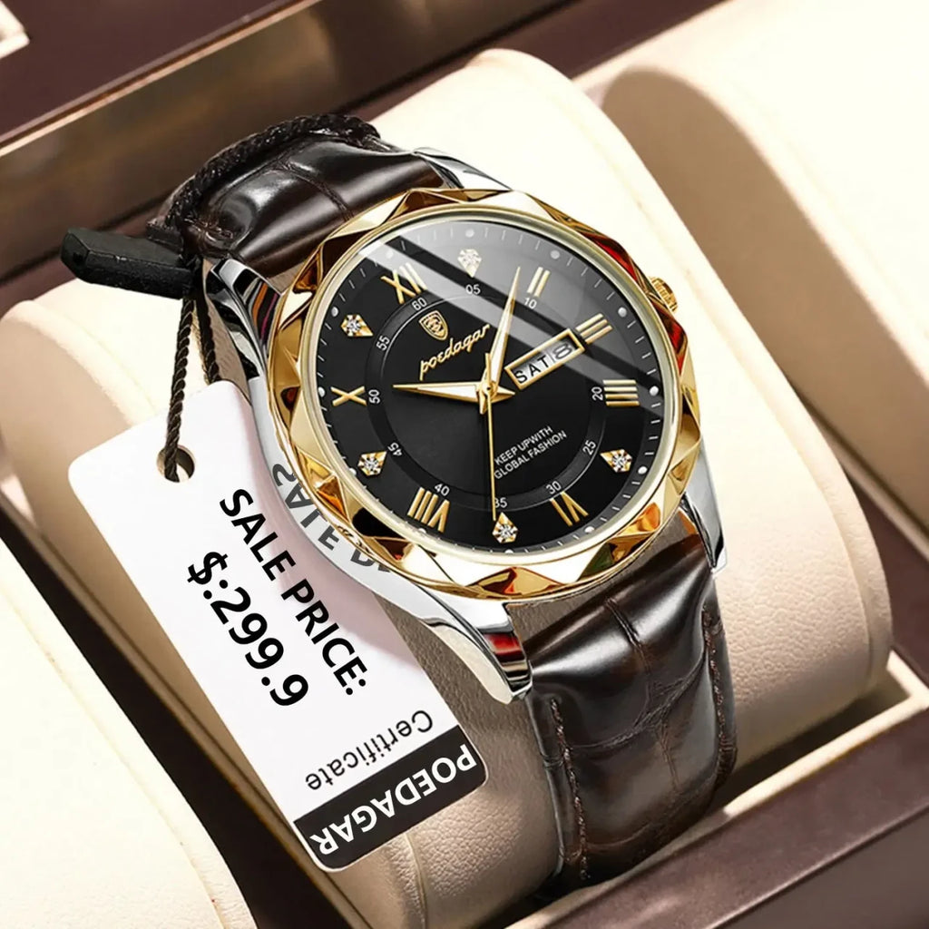 Color: Rose - POEDAGAR Luxury Business Man Wristwatch Waterproof Luminous Date Week Men Watch For M