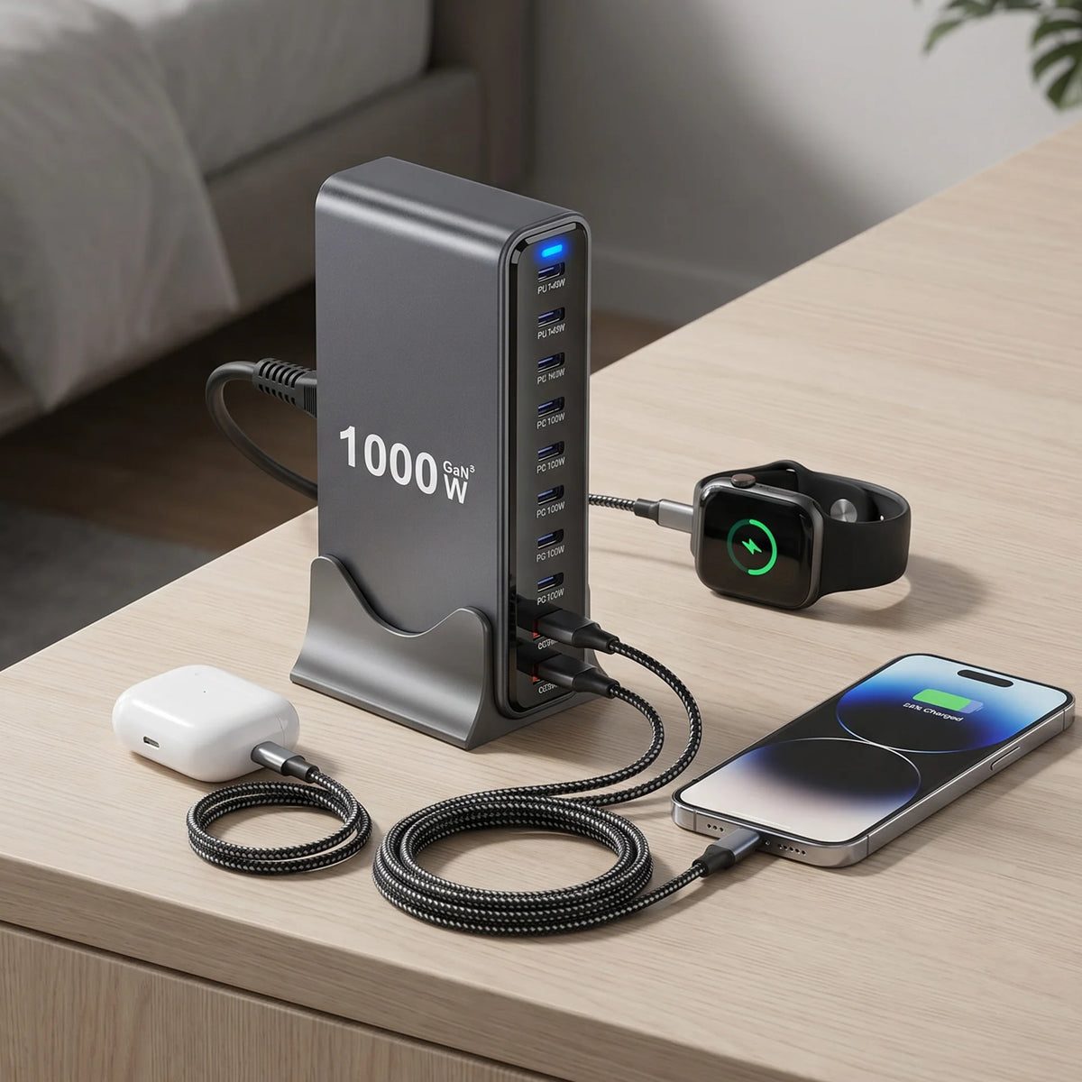 Multi-Device 1000W USB-C Hub Desktop Charger 10-Port PD3.1 GaN Fast Charging Station Adapters for Laptop Phone Dropshipping Hot