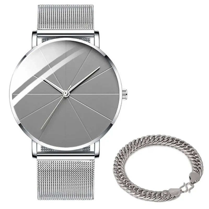 Minimalist Men's Fashion Watches Simple Men Business Ultra Thin Stainless Steel Mesh Belt Quartz Watch relogio masculino