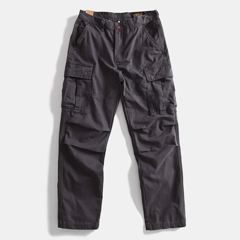 Heavyweight 100% Cotton Workwear Pants American Classic Straight Fit Relaxed Cargo Trousers for Men Multi-Pocket Outdoor Casual