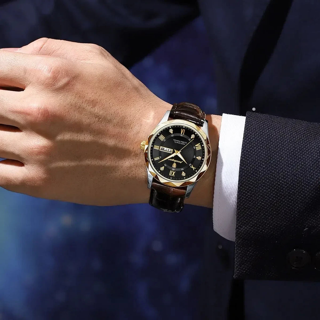 Color: Rose - POEDAGAR Luxury Business Man Wristwatch Waterproof Luminous Date Week Men Watch For M