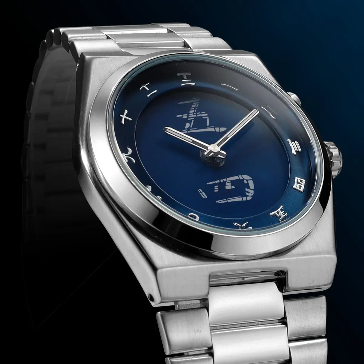Minimalist Men's Quartz Watch with Stainless Steel Strap Chinese Character Time Markers Fashion Design Waterproof Wristwatch