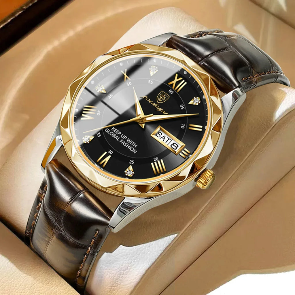 Color: Rose - POEDAGAR Luxury Business Man Wristwatch Waterproof Luminous Date Week Men Watch For M