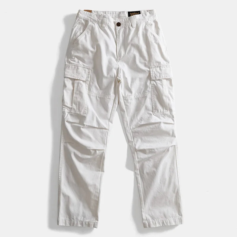 Heavyweight 100% Cotton Workwear Pants American Classic Straight Fit Relaxed Cargo Trousers for Men Multi-Pocket Outdoor Casual