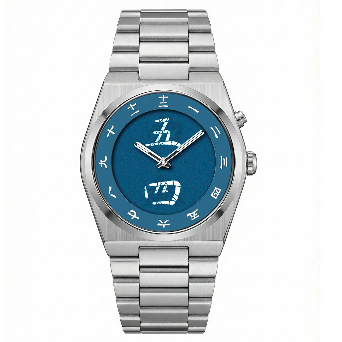Minimalist Men's Quartz Watch with Stainless Steel Strap Chinese Character Time Markers Fashion Design Waterproof Wristwatch