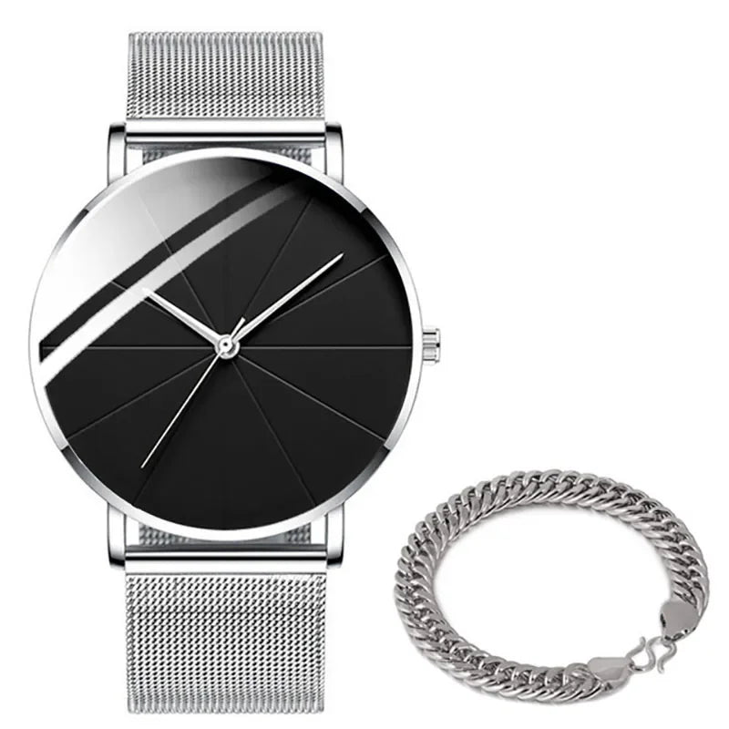 Minimalist Men's Fashion Watches Simple Men Business Ultra Thin Stainless Steel Mesh Belt Quartz Watch relogio masculino
