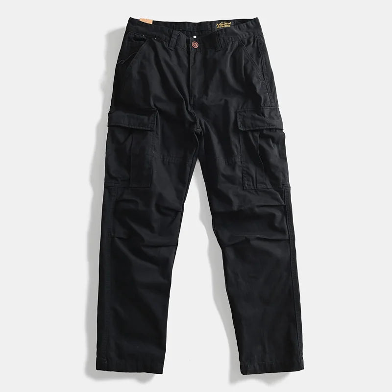 Heavyweight 100% Cotton Workwear Pants American Classic Straight Fit Relaxed Cargo Trousers for Men Multi-Pocket Outdoor Casual