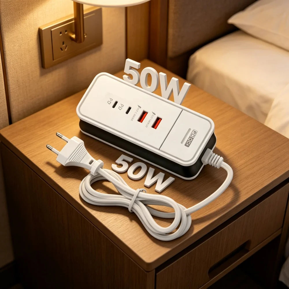 50W Multi‑Port Desktop Charging Station Type‑C USB Fast Charging Power Adapter Phone Charger Station for iPhone Xiaomi Phones