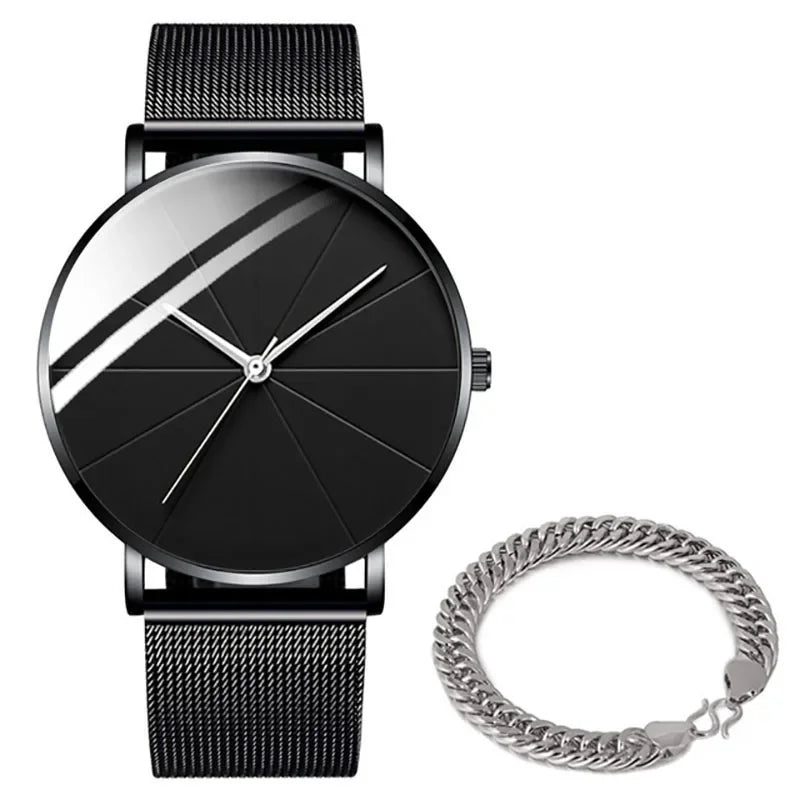 Minimalist Men's Fashion Watches Simple Men Business Ultra Thin Stainless Steel Mesh Belt Quartz Watch relogio masculino