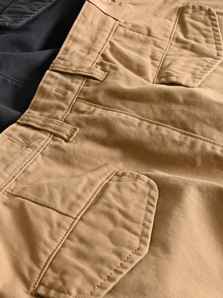 Heavyweight 100% Cotton Workwear Pants American Classic Straight Fit Relaxed Cargo Trousers for Men Multi-Pocket Outdoor Casual
