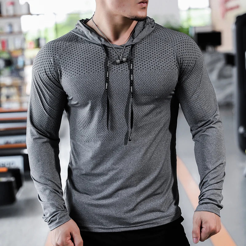 Men's Sport T-shirts Hoodie Fitness Running Shirts Tops Long Sleeve Workout Male Tops Tee Sportwear Training Sweatshirt Men