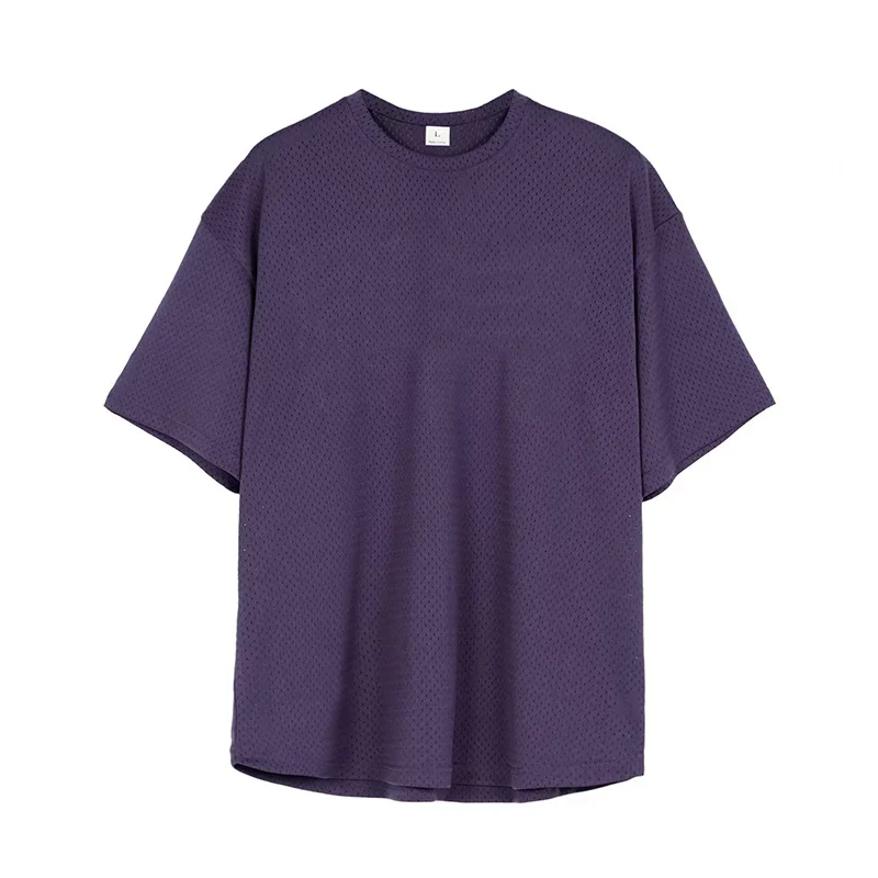 Oversized T Shirt Men O Neck Dropped Shoulders Hip Hop Loose Running T-shirts Mesh Half Sleeve Fitness Bodybuilding Gym Clothing