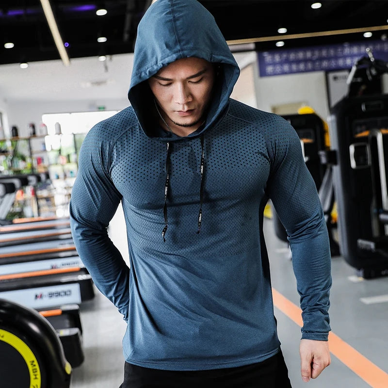 Men's Sport T-shirts Hoodie Fitness Running Shirts Tops Long Sleeve Workout Male Tops Tee Sportwear Training Sweatshirt Men