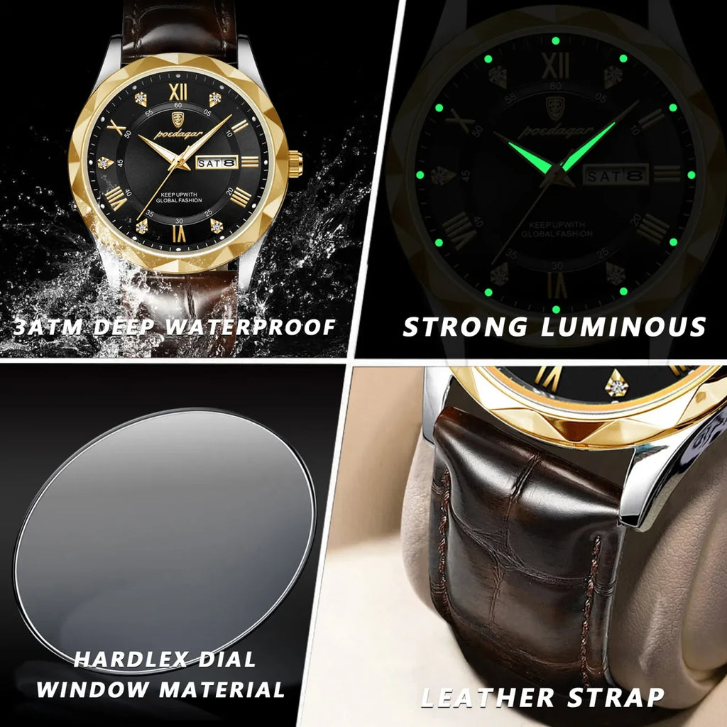 Color: Rose - POEDAGAR Luxury Business Man Wristwatch Waterproof Luminous Date Week Men Watch For M