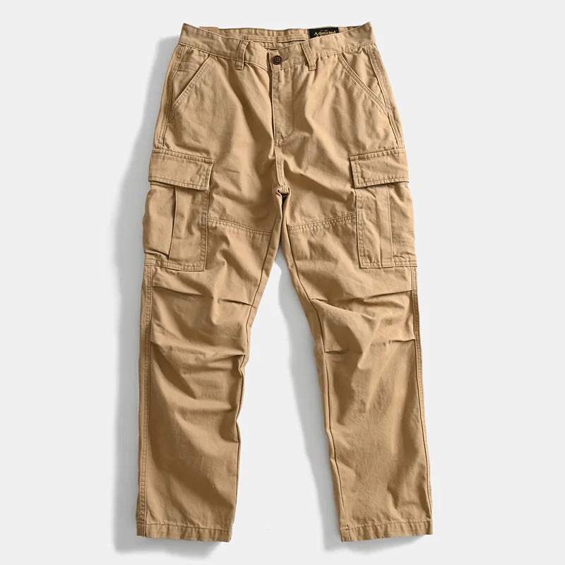 Heavyweight 100% Cotton Workwear Pants American Classic Straight Fit Relaxed Cargo Trousers for Men Multi-Pocket Outdoor Casual