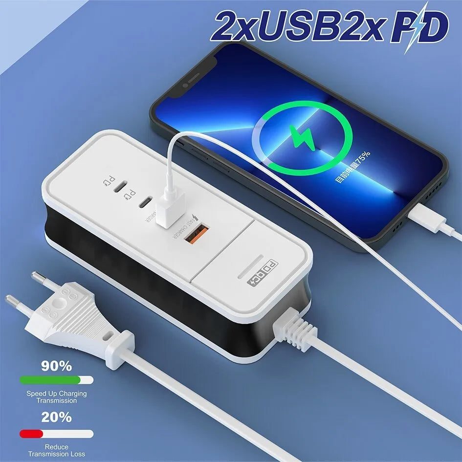 50W Multi‑Port Desktop Charging Station Type‑C USB Fast Charging Power Adapter Phone Charger Station for iPhone Xiaomi Phones