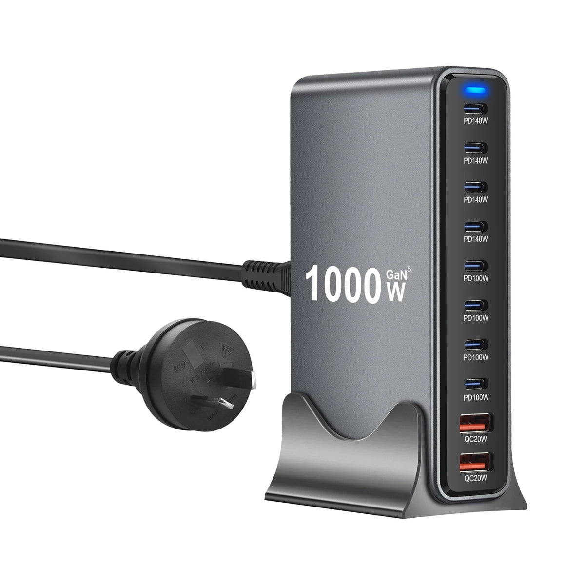 Multi-Device 1000W USB-C Hub Desktop Charger 10-Port PD3.1 GaN Fast Charging Station Adapters for Laptop Phone Dropshipping Hot