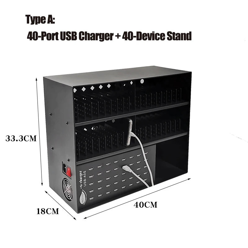 Multi-device charger 40-port electric phone charging station USB mobile phone charging cabinet with mobile phone tablet holder