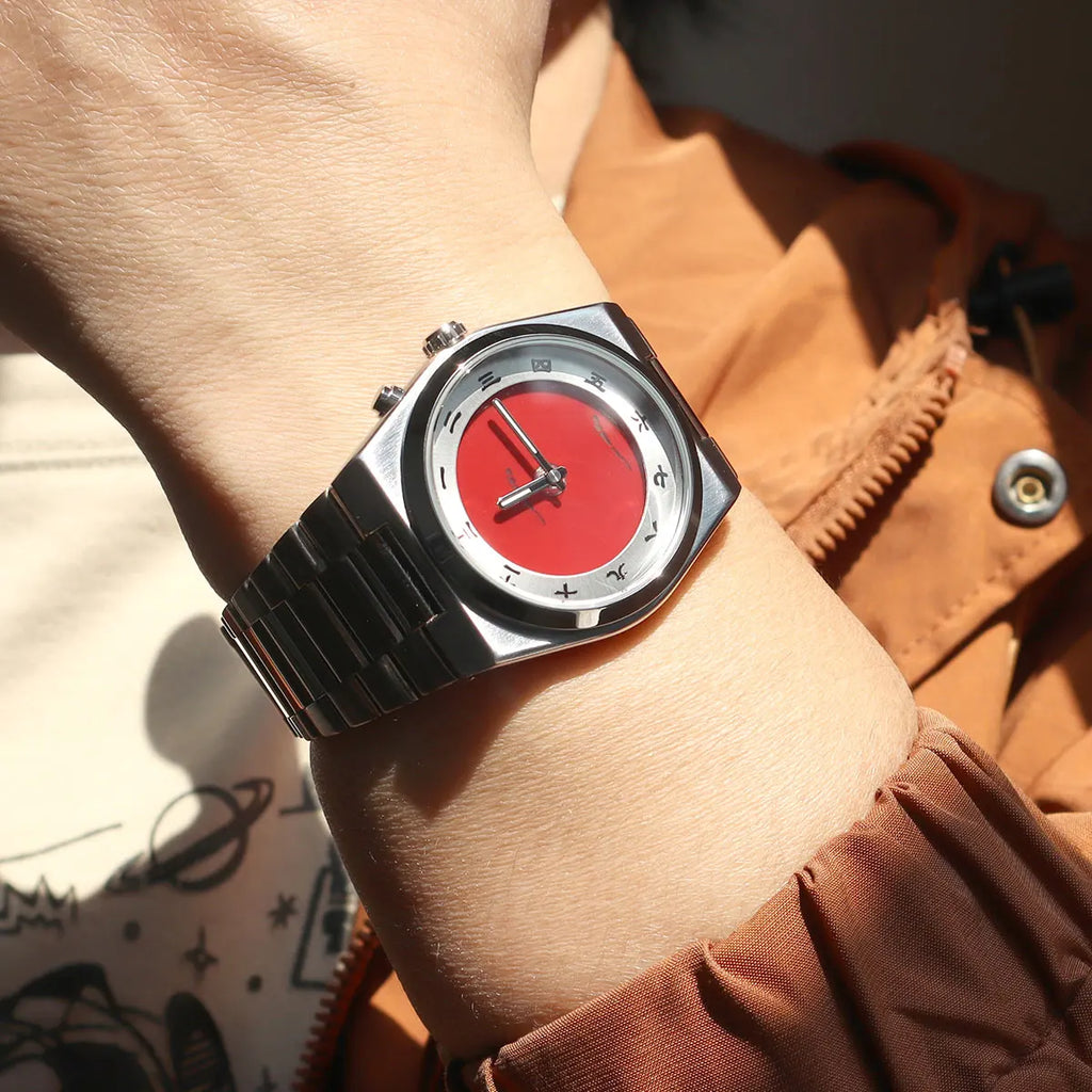 Minimalist Men's Quartz Watch with Stainless Steel Strap Chinese Character Time Markers Fashion Design Waterproof Wristwatch