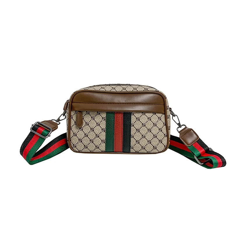Casual Lightweight Sling Bag with Color Block Strap for Men PU Leather Messenger Bag Trend Wide Strap Crossbody Bags Designer