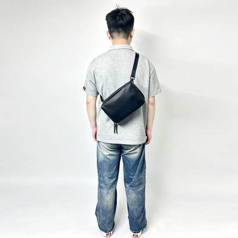 High Quality Man Sling Bag 132 Essential Case Pro Black Granular Texture PU Multi-use as a Organiser Mens Crossbody Bag