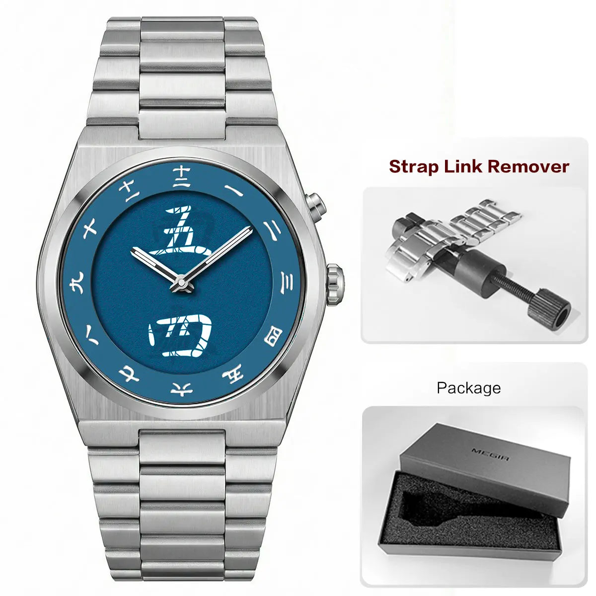 Minimalist Men's Quartz Watch with Stainless Steel Strap Chinese Character Time Markers Fashion Design Waterproof Wristwatch