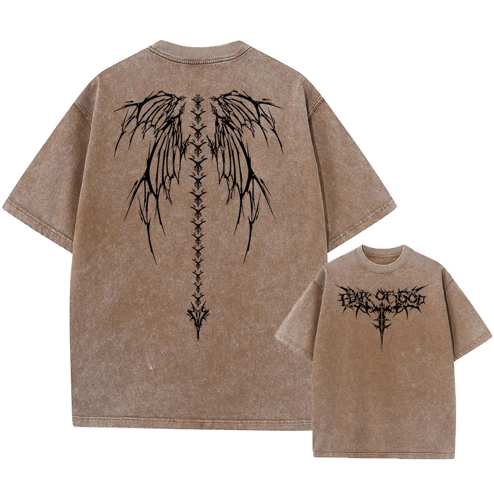 Oversized Printed Tshirts Men Gym Vintage Heavyweight T Shirts Cotton Workout Acid Wash Baggy Tees Street Fashion Tops Unisex