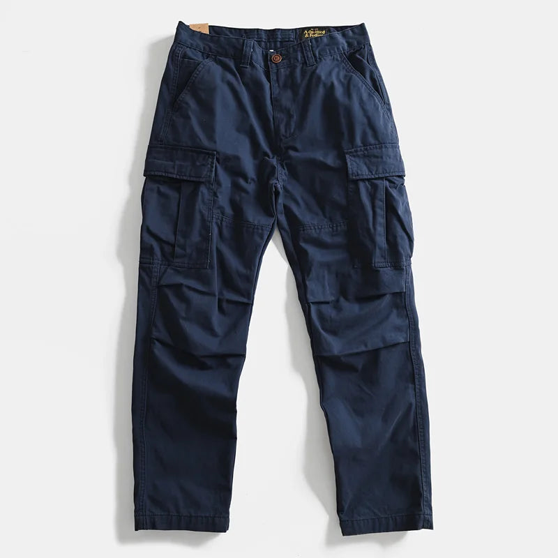 Heavyweight 100% Cotton Workwear Pants American Classic Straight Fit Relaxed Cargo Trousers for Men Multi-Pocket Outdoor Casual