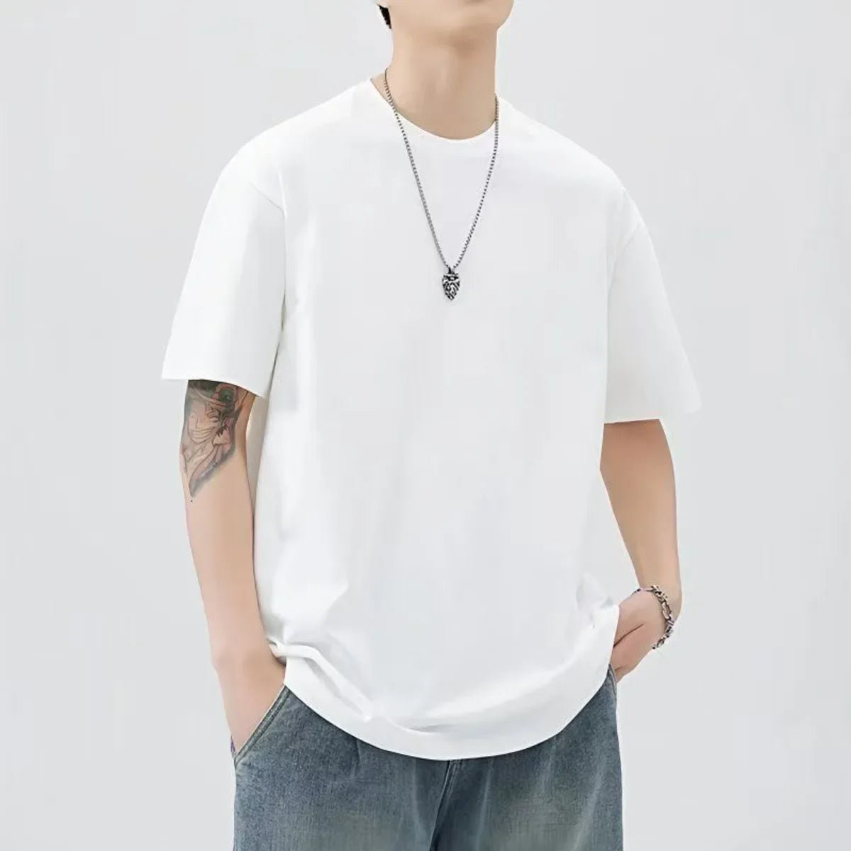 Mens Oversized T-Shirts Fashion Loose Fit Crewneck Tshirt Streetwear Heavyweight Short Sleeve Tee Shirt Gym Workout Tops