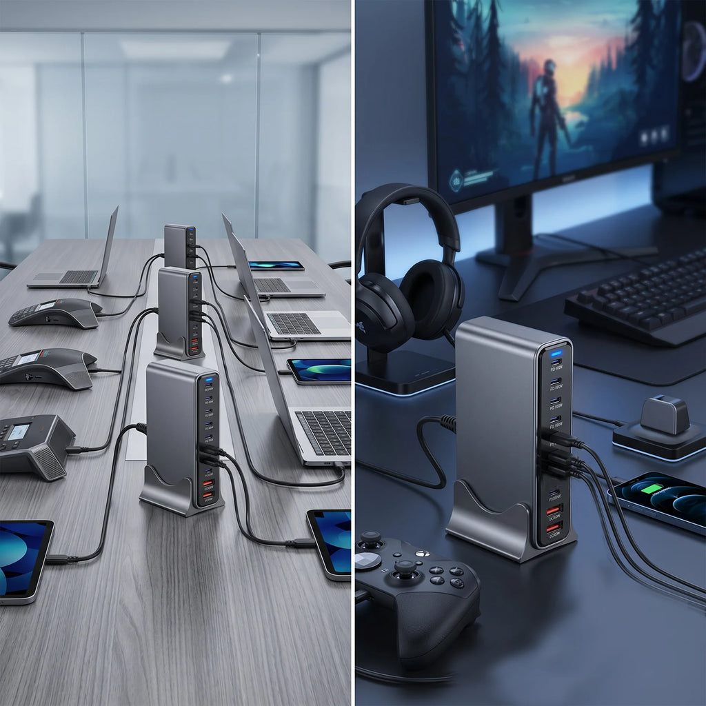 Multi-Device 1000W USB-C Hub Desktop Charger 10-Port PD3.1 GaN Fast Charging Station Adapters for Laptop Phone Dropshipping Hot