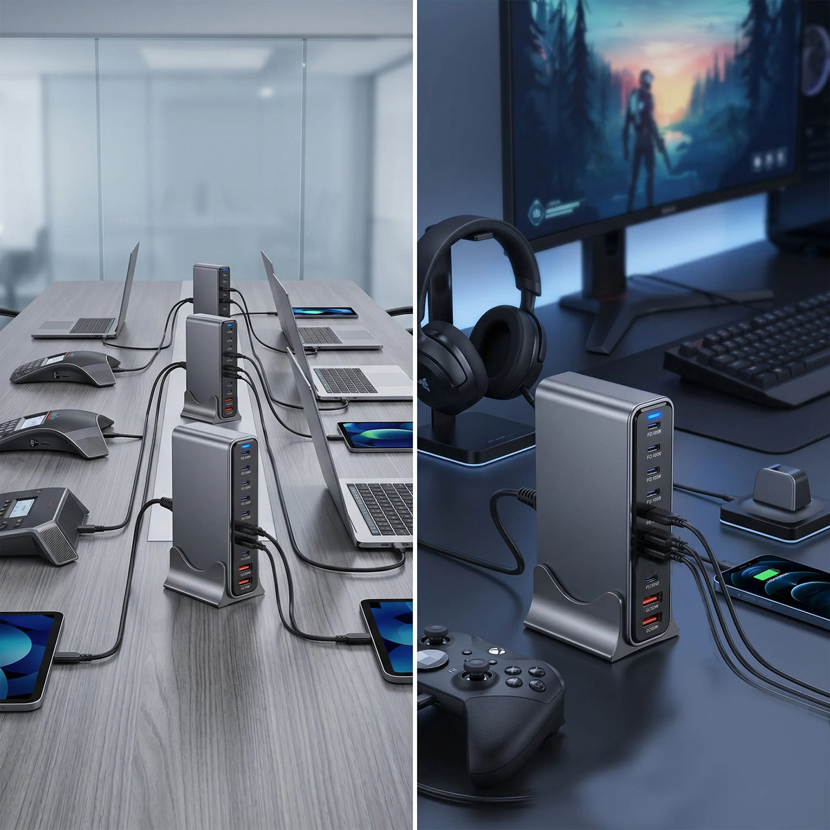 Multi-Device 1000W USB-C Hub Desktop Charger 10-Port PD3.1 GaN Fast Charging Station Adapters for Laptop Phone Dropshipping Hot