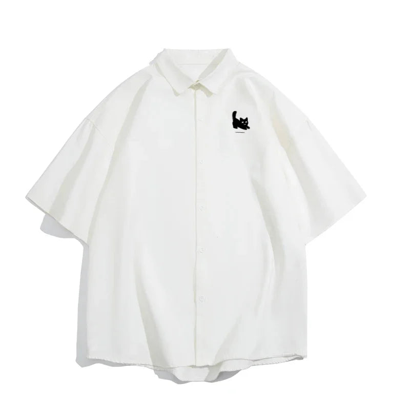 Men's Oversized Shirts Funny Cat Print Mens Blouse White Fashion 5XL Oversize Shirt Casual Wear Summer for Men New Clothing