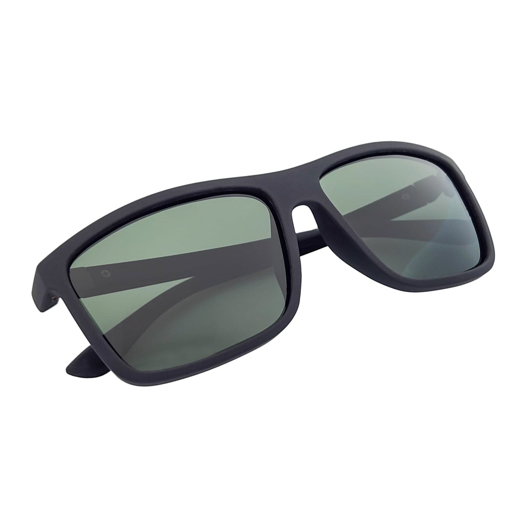 BRISTOL - Polarized Rectangle Sunglasses Soft Matte Black Green